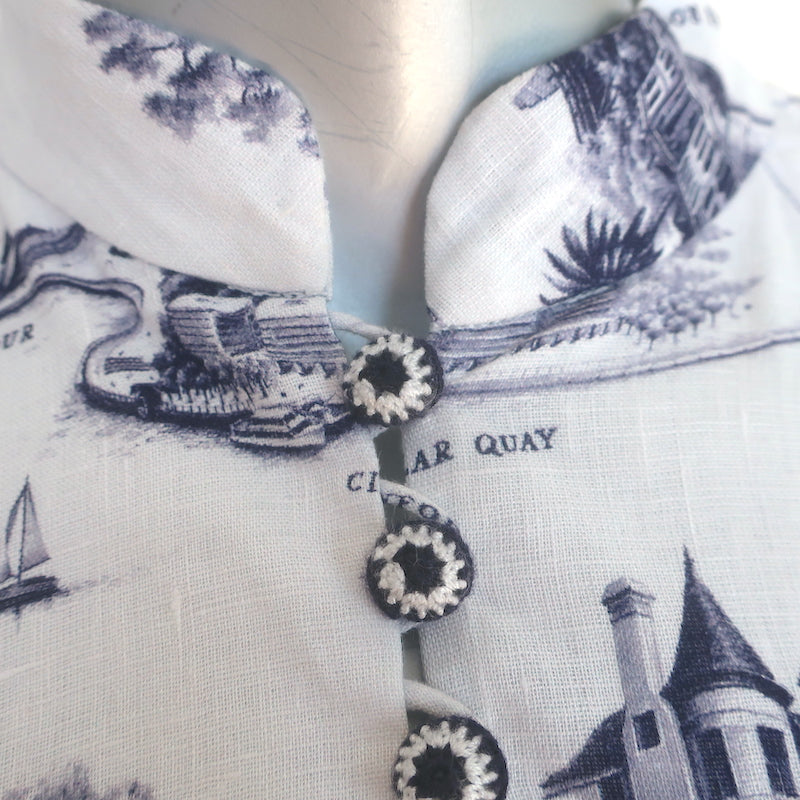 Zimmermann Puff Sleeve Button-Front Midi Dress White Toile Print Linen Size 0