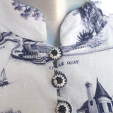 Zimmermann Puff Sleeve Button-Front Midi Dress White Toile Print Linen Size 0