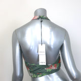 Erdem Luna Cropped Halterneck Wrap Top Green Floral Print Linen Size US 6 NEW