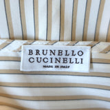 Brunello Cucinelli Contrast-Cuff Blouse Cream/Gold Striped Silk Size Medium