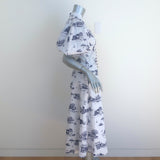 Zimmermann Puff Sleeve Button-Front Midi Dress White Toile Print Linen Size 0