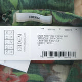 Erdem Luna Cropped Halterneck Wrap Top Green Floral Print Linen Size US 6 NEW