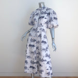 Zimmermann Puff Sleeve Button-Front Midi Dress White Toile Print Linen Size 0