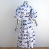 Zimmermann Puff Sleeve Button-Front Midi Dress White Toile Print Linen Size 0