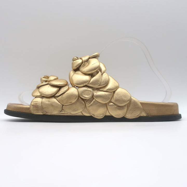 Valentino Atelier 03 Rose Edition Slide Sandals Gold Metallic Leather Size 39.5