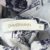 Zimmermann Puff Sleeve Button-Front Midi Dress White Toile Print Linen Size 0