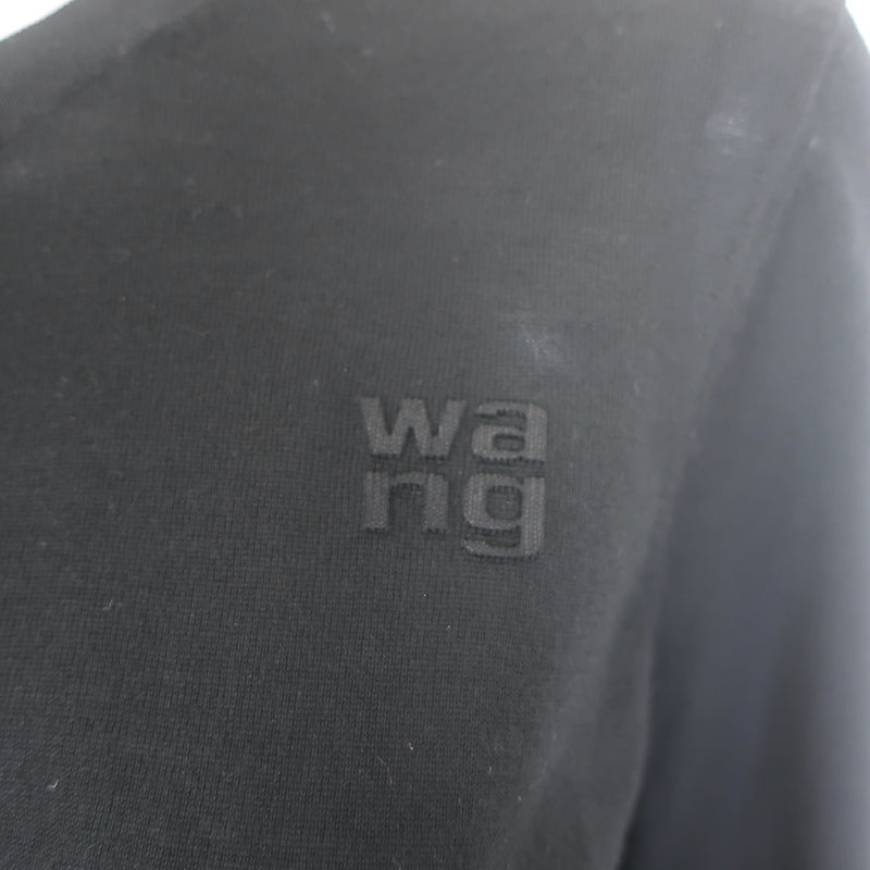T by Alexander Wang Logo-Embroidered Cropped Cardigan Black Wool Size Large NEW
