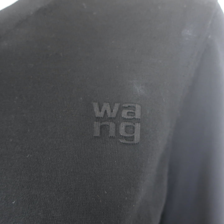 T by Alexander Wang Logo-Embroidered Cropped Cardigan Black Wool Size Large NEW