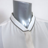 Brunello Cucinelli Monili-Trim Button Down Blouse Cream Stretch Silk Size Large