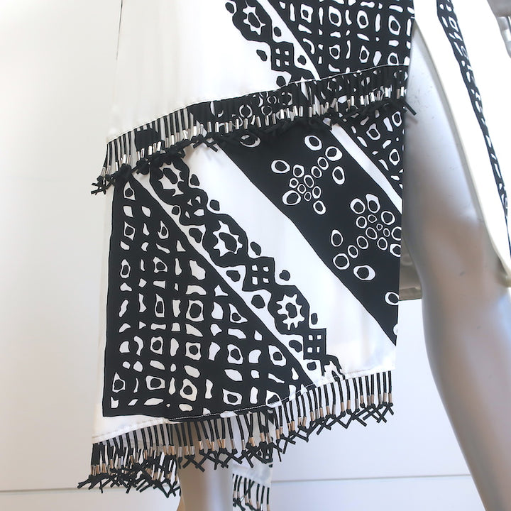 Altuzarra Asymmetric Midi Dress Pavilion Black/White Bandana Print Silk Size 38