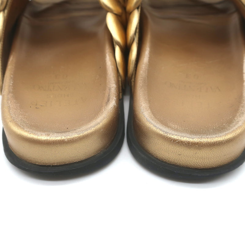 Valentino Atelier 03 Rose Edition Slide Sandals Gold Metallic Leather Size 39.5