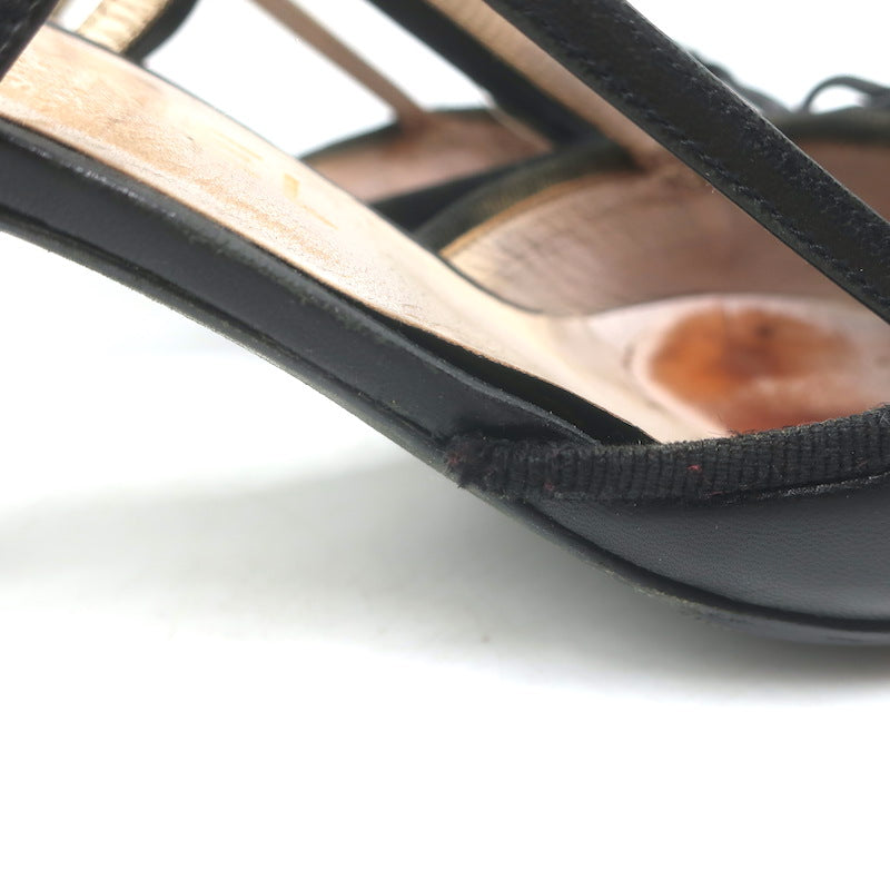 Vintage Chanel 03A CC Cap Toe Bow Slingback Pumps Black Patent &amp; Leather Size 36