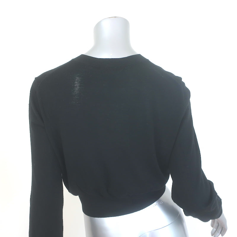 T by Alexander Wang Logo-Embroidered Cropped Cardigan Black Wool Size Large NEW