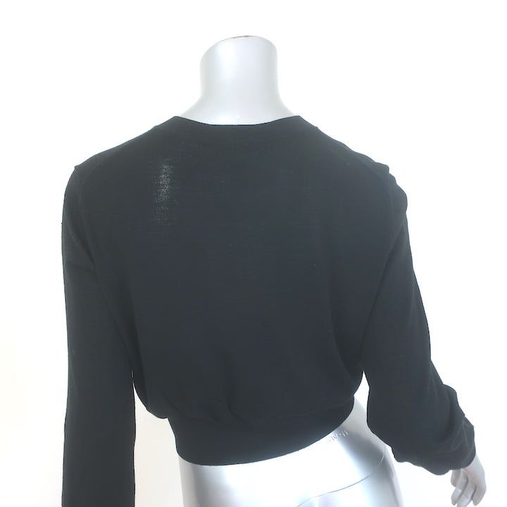 T by Alexander Wang Logo-Embroidered Cropped Cardigan Black Wool Size Large NEW