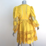 Ulla Johnson Titania Embroidered Long Sleeve Mini Dress Yellow Linen Size 0