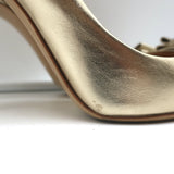 Salvatore Ferragamo Zeri X5 Bow Pumps Gold Metallic Leather Size 7.5 C