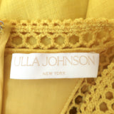 Ulla Johnson Titania Embroidered Long Sleeve Mini Dress Yellow Linen Size 0