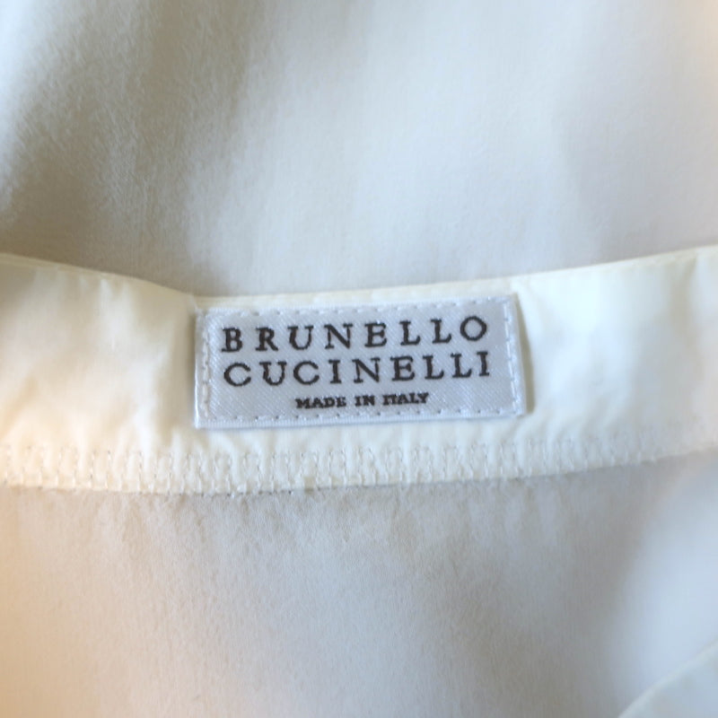 Brunello Cucinelli Monili-Trim Button Down Blouse Cream Stretch Silk Size Large