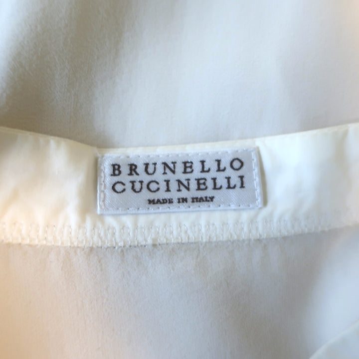 Brunello Cucinelli Monili-Trim Button Down Blouse Cream Stretch Silk Size Large