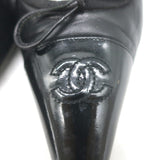 Vintage Chanel 03A CC Cap Toe Bow Slingback Pumps Black Patent & Leather Size 36