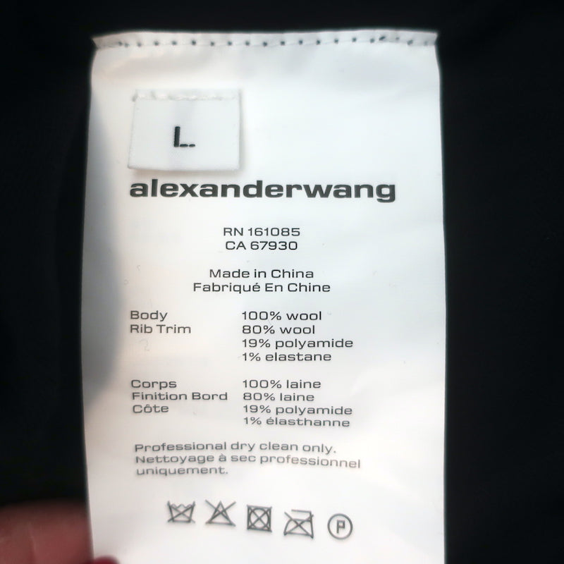 T by Alexander Wang Logo-Embroidered Cropped Cardigan Black Wool Size Large NEW