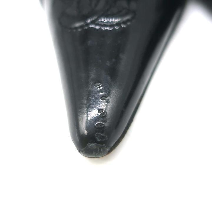 Vintage Chanel 03A CC Cap Toe Bow Slingback Pumps Black Patent &amp; Leather Size 36