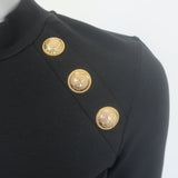 Balmain 6 Button Raglan T-Shirt Black Stretch Jersey Size Small NEW