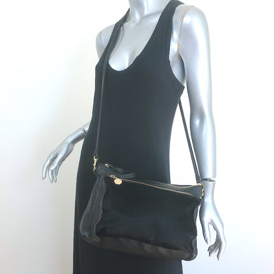 Clare V. Gosee Clutch Black Leather & Calf Hair Medium Crossbody Bag