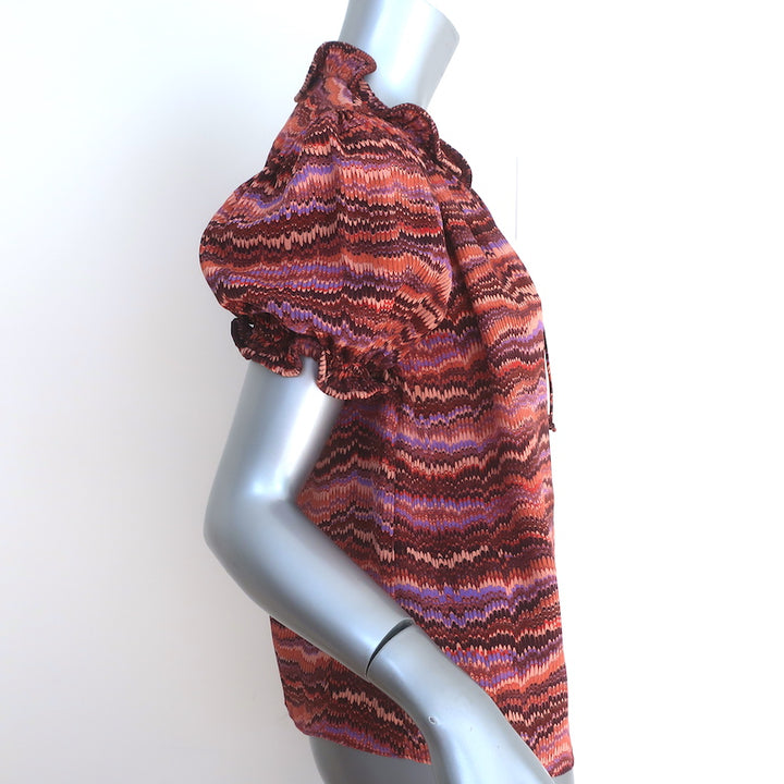 Ulla Johnson Corine Top Purple Sapphire Print Silk 0 Puff Sleeve Blouse