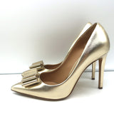 Salvatore Ferragamo Zeri X5 Bow Pumps Gold Metallic Leather Size 7.5 C