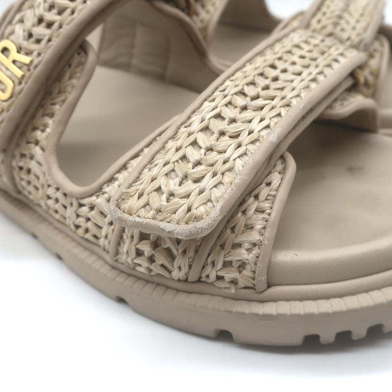 Christian Dior Dioract Raffia Slide Sandals Beige Size 39