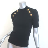 Balmain 6 Button Raglan T-Shirt Black Stretch Jersey Size Small NEW