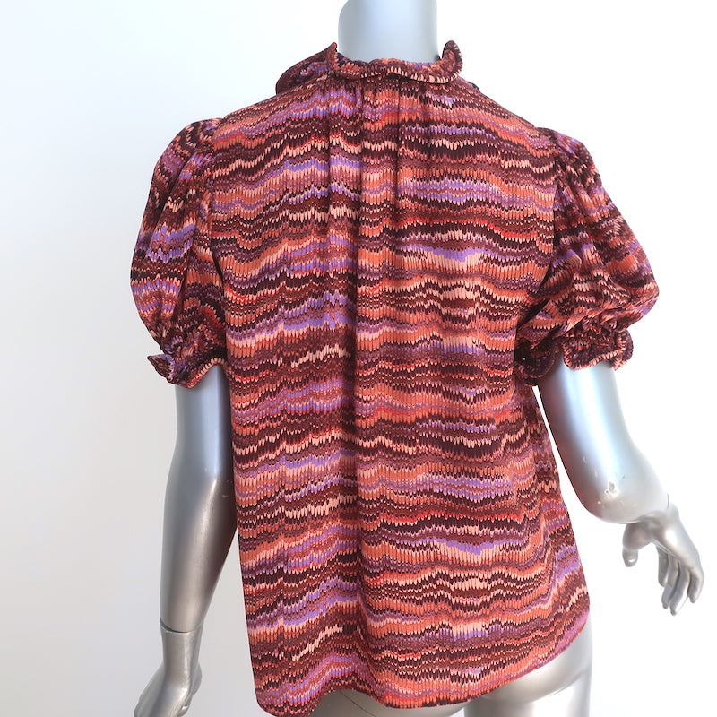 Ulla Johnson Corine Top Purple Sapphire Print Silk 0 Puff Sleeve Blouse