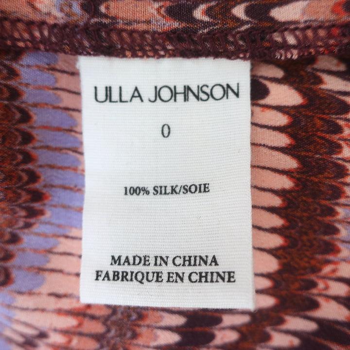 Ulla Johnson Corine Top Purple Sapphire Print Silk 0 Puff Sleeve Blouse