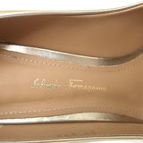 Salvatore Ferragamo Zeri X5 Bow Pumps Gold Metallic Leather Size 7.5 C