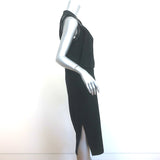 Helmut Lang Asymmetric Draped Dress Black Leather-Trim Wool Blend Size 2