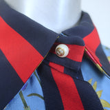 Gucci Flora Print Silk Shirt Blue Size 42 Long Sleeve Blouse
