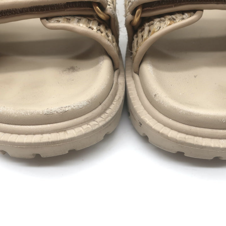 Christian Dior Dioract Raffia Slide Sandals Beige Size 39