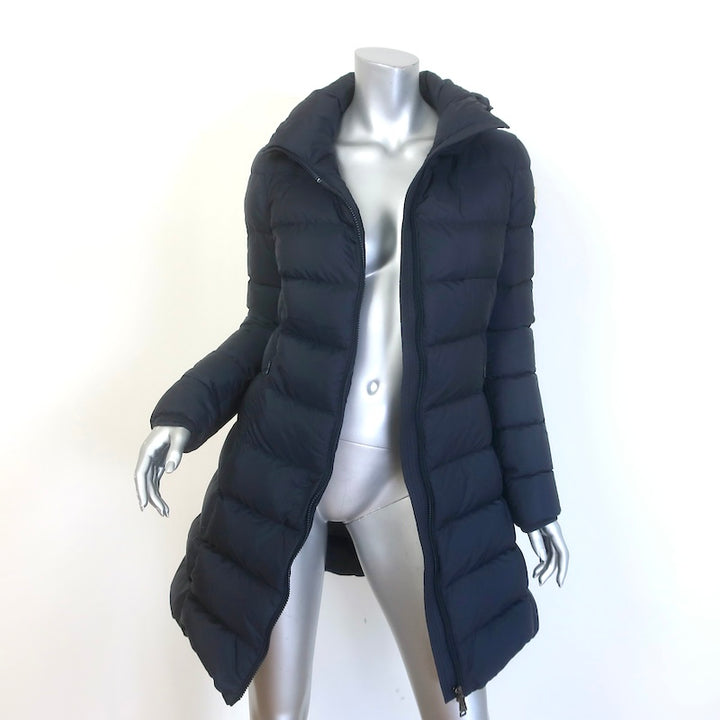 Moncler Gie Hooded Long Down Puffer Coat Dark Navy Size 1