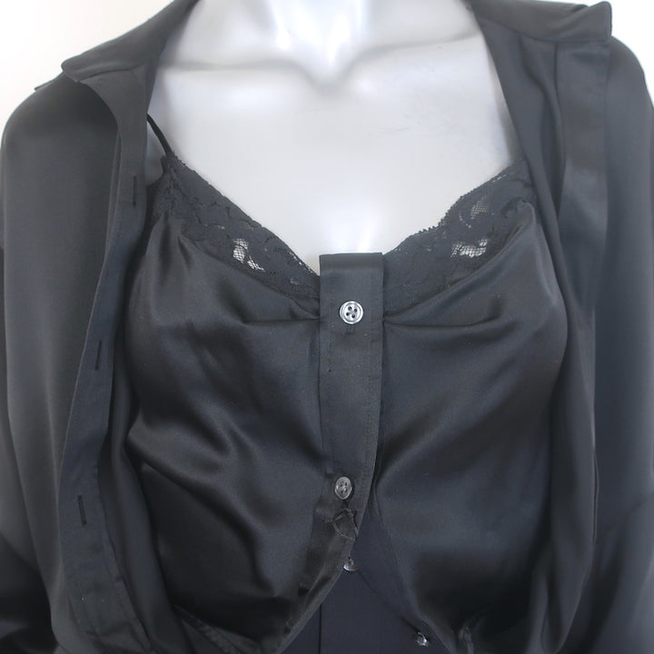 T by Alexander Wang Layered Mini Shirt Dress Black Silk Charmeuse Size 4 NEW
