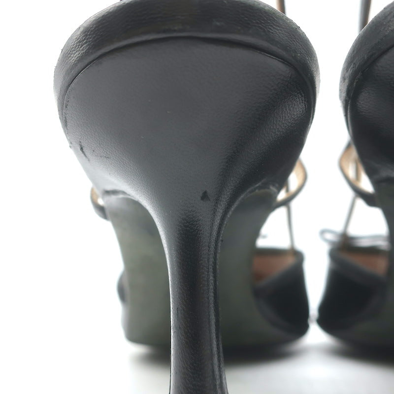 Vintage Chanel 03A CC Cap Toe Bow Slingback Pumps Black Patent &amp; Leather Size 36