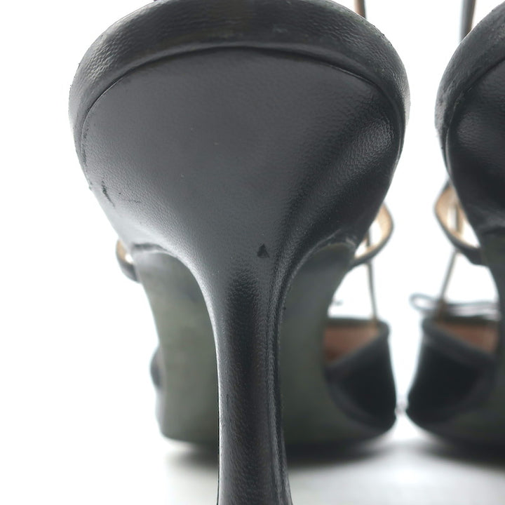Vintage Chanel 03A CC Cap Toe Bow Slingback Pumps Black Patent &amp; Leather Size 36