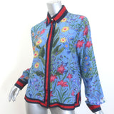 Gucci Flora Print Silk Shirt Blue Size 42 Long Sleeve Blouse