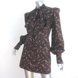 The Vampire's Wife Bow Neck Mini Dress Dark Brown Floral Print Cotton Size 8