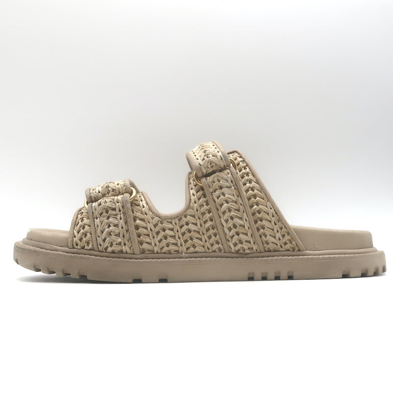 Christian Dior Dioract Raffia Slide Sandals Beige Size 39