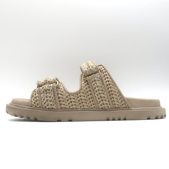 Christian Dior Dioract Raffia Slide Sandals Beige Size 39