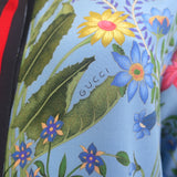 Gucci Flora Print Silk Shirt Blue Size 42 Long Sleeve Blouse