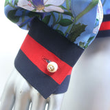 Gucci Flora Print Silk Shirt Blue Size 42 Long Sleeve Blouse