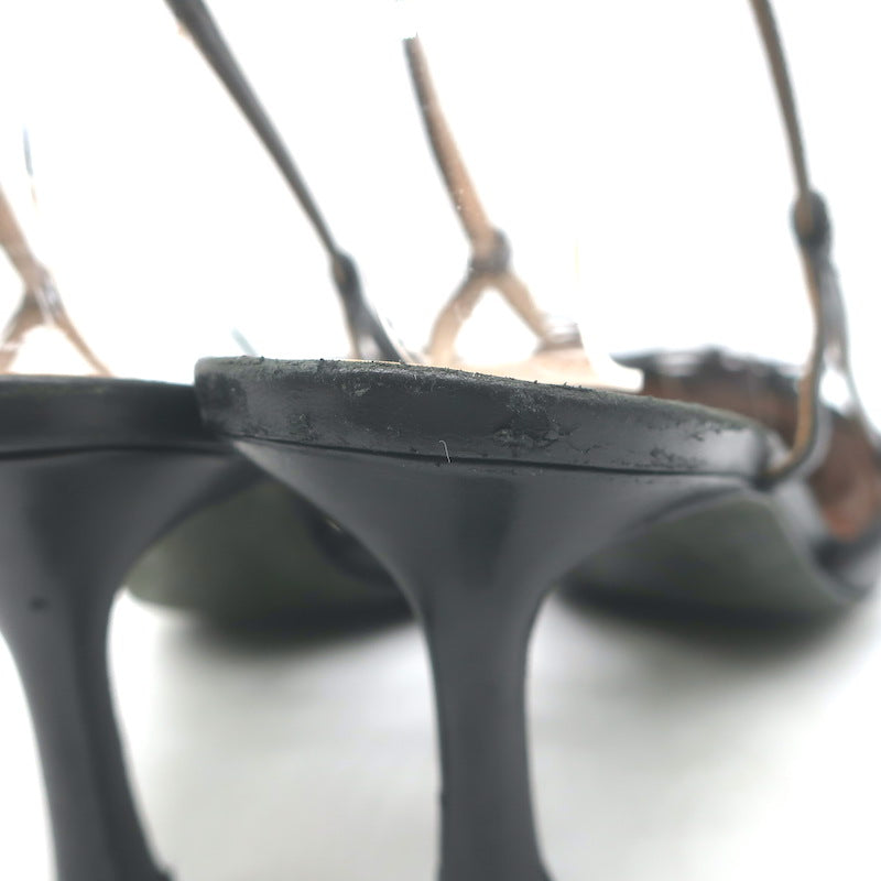 Vintage Chanel 03A CC Cap Toe Bow Slingback Pumps Black Patent &amp; Leather Size 36