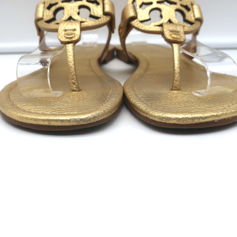 Tory Burch Miller Thong Sandals Gold Metallic Leather Size 8 Flat Slides